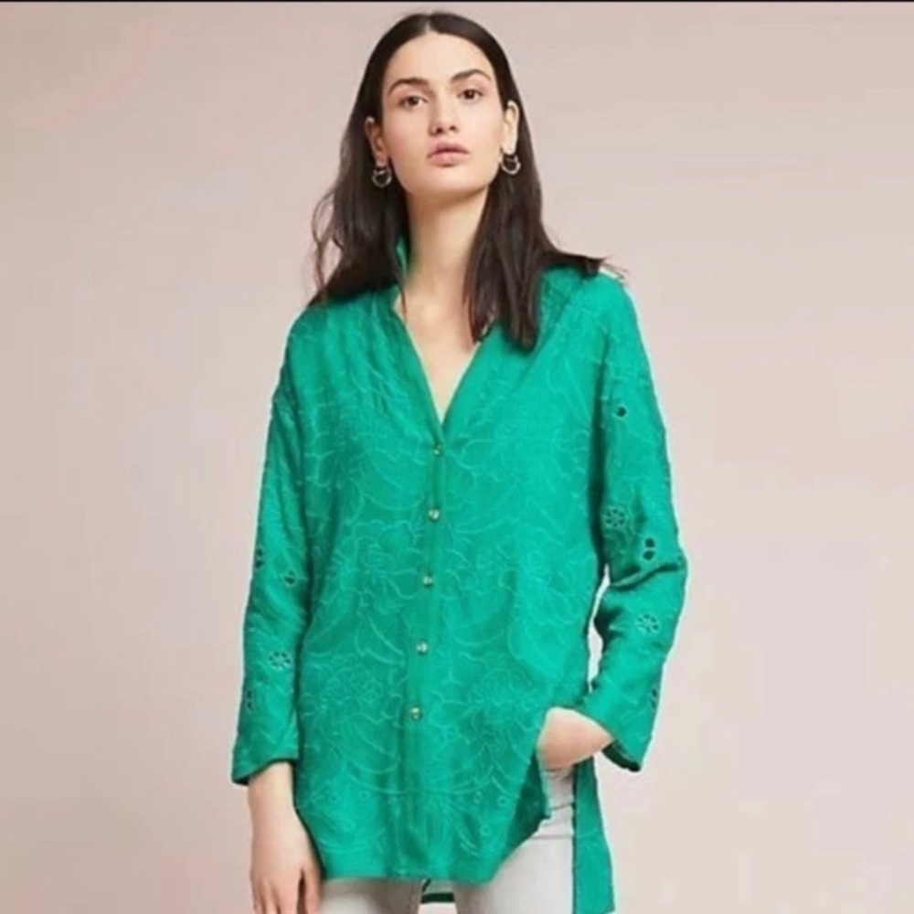 Anthropologie Green Tunic Top